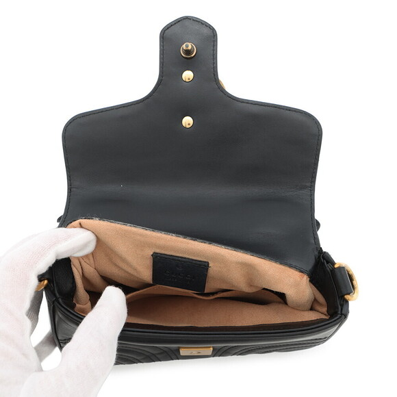 Gucci GG Marmont Top Handle Bag Chevron Chain Shoulder Bag Black - Picture 6 of 7